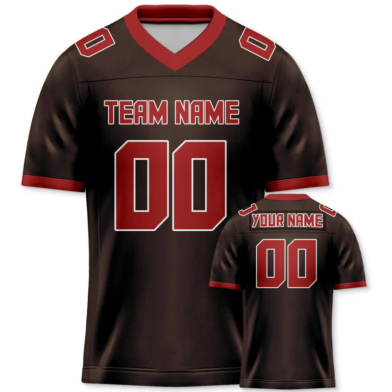 Custom Brown Red Mesh Authentic Football Jersey
